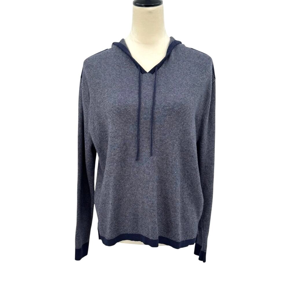 TeeBerry & Weave Navy & Blue Knit Stripe Hooded Long Sleeve Pullover Sweater
